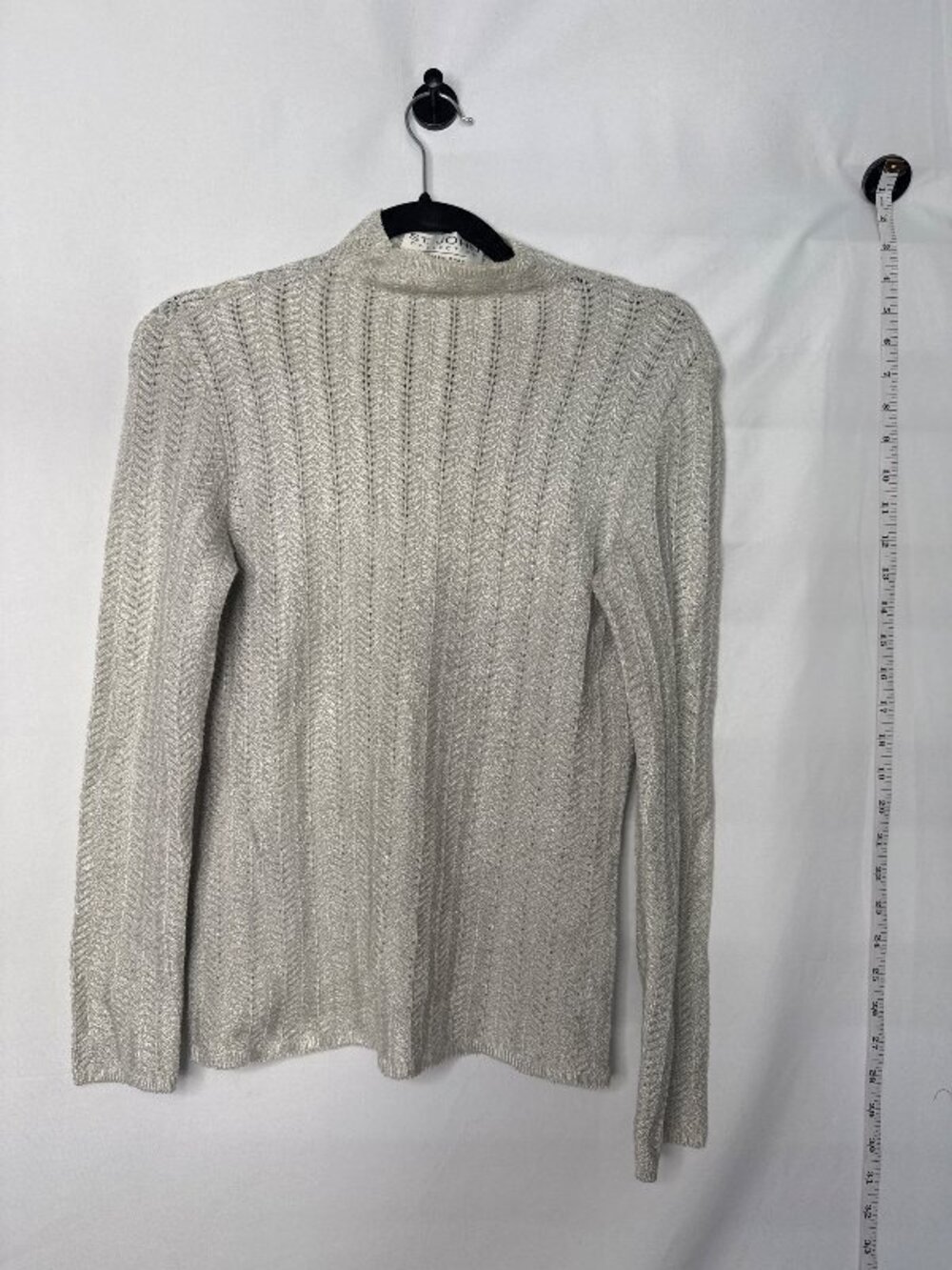 St. John Metallic Pointelle Knit Mock Neck Sweater M Designer